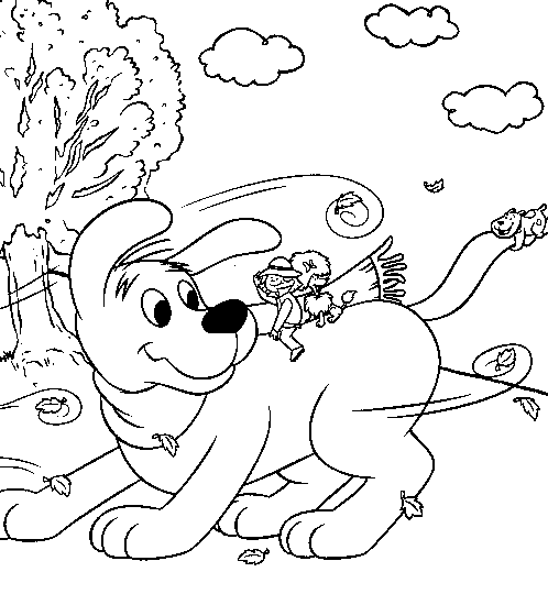 coloriage clifford brave le vent avec ses amis